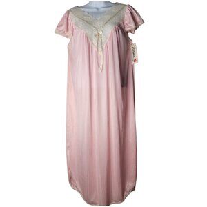 NWT Vintage Velrose Nightgown Small Pink Nylon Lace Trim Made in USA 1960s 70s